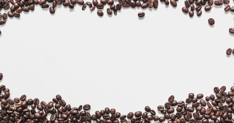 Coffee beans arranged in a circular pattern on a white background